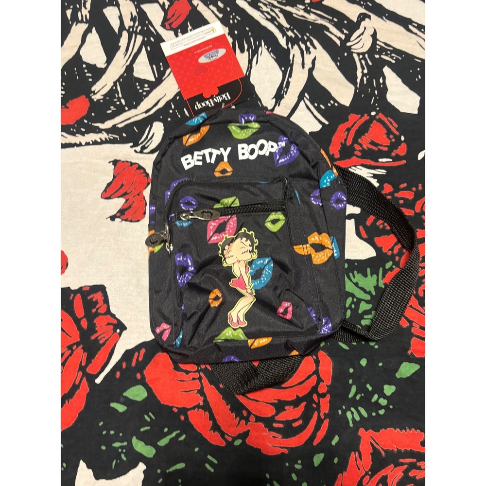 Betty Boop Mini Backpack Black Lips Print Y2K Cartoon Character Small Bag NWT